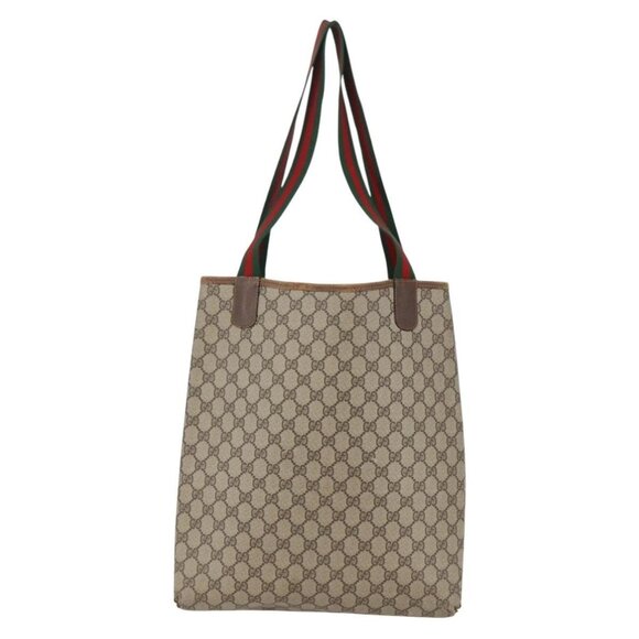 GUCCI GG Supreme Web Sherry Line Tote Bag PVC Beige Red 89 02 003 Auth 145657 - Picture 3 of 16